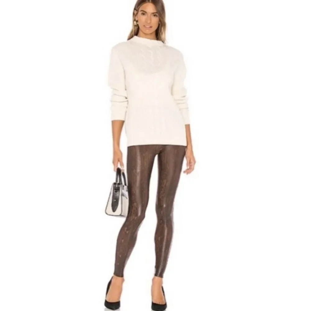 Spanx Faux Leather Snakeskin Leggings. High Rise. Brown. Sz L